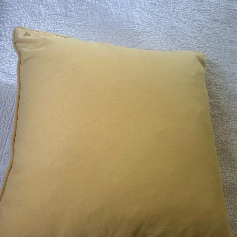 2 Pottery Barn Pillow Covers Yellow With Oatmeal Embroidered Butterflies 20X20 - Picture 4 of 4